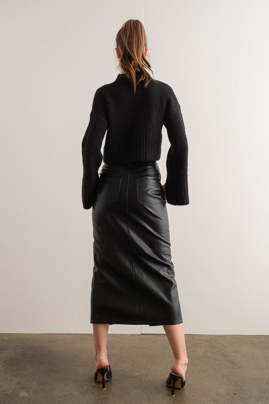 Black Faux Leather Maxi Skirt