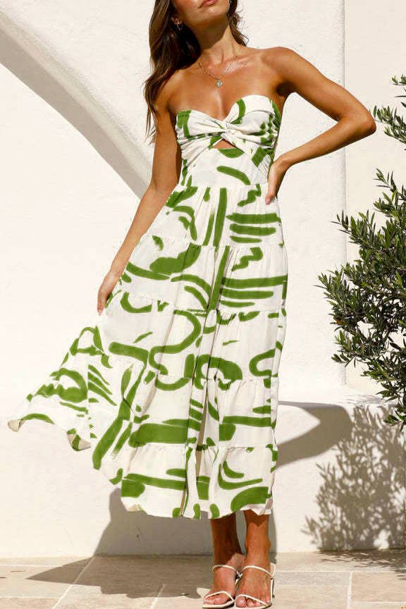 Twist Front Tube Top Swing Maxi Dress