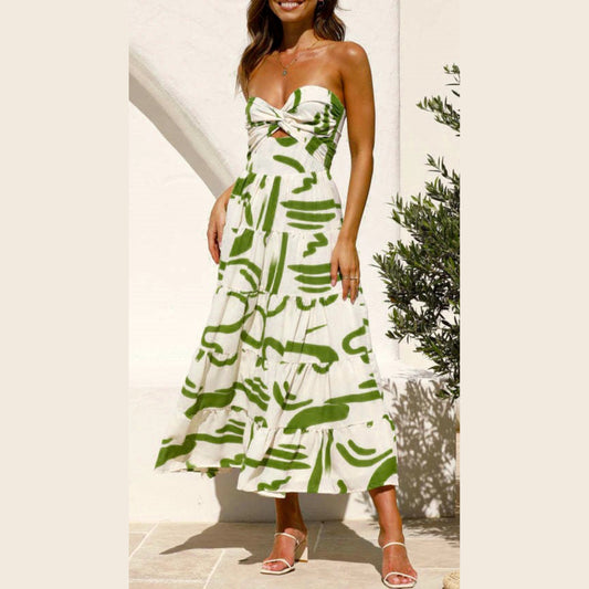 Twist Front Tube Top Swing Maxi Dress