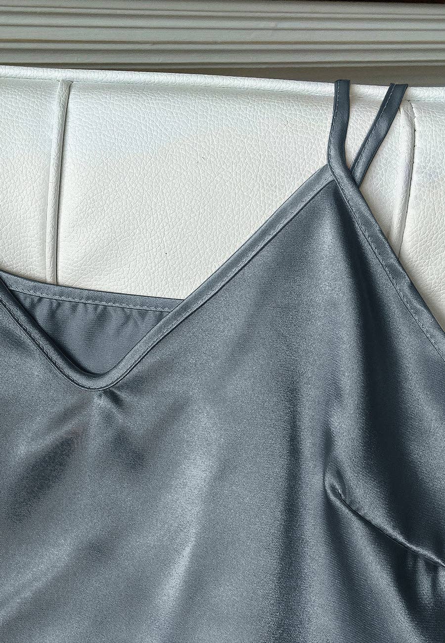 Satin Tank and Ruffle Hem Shorts: Gray