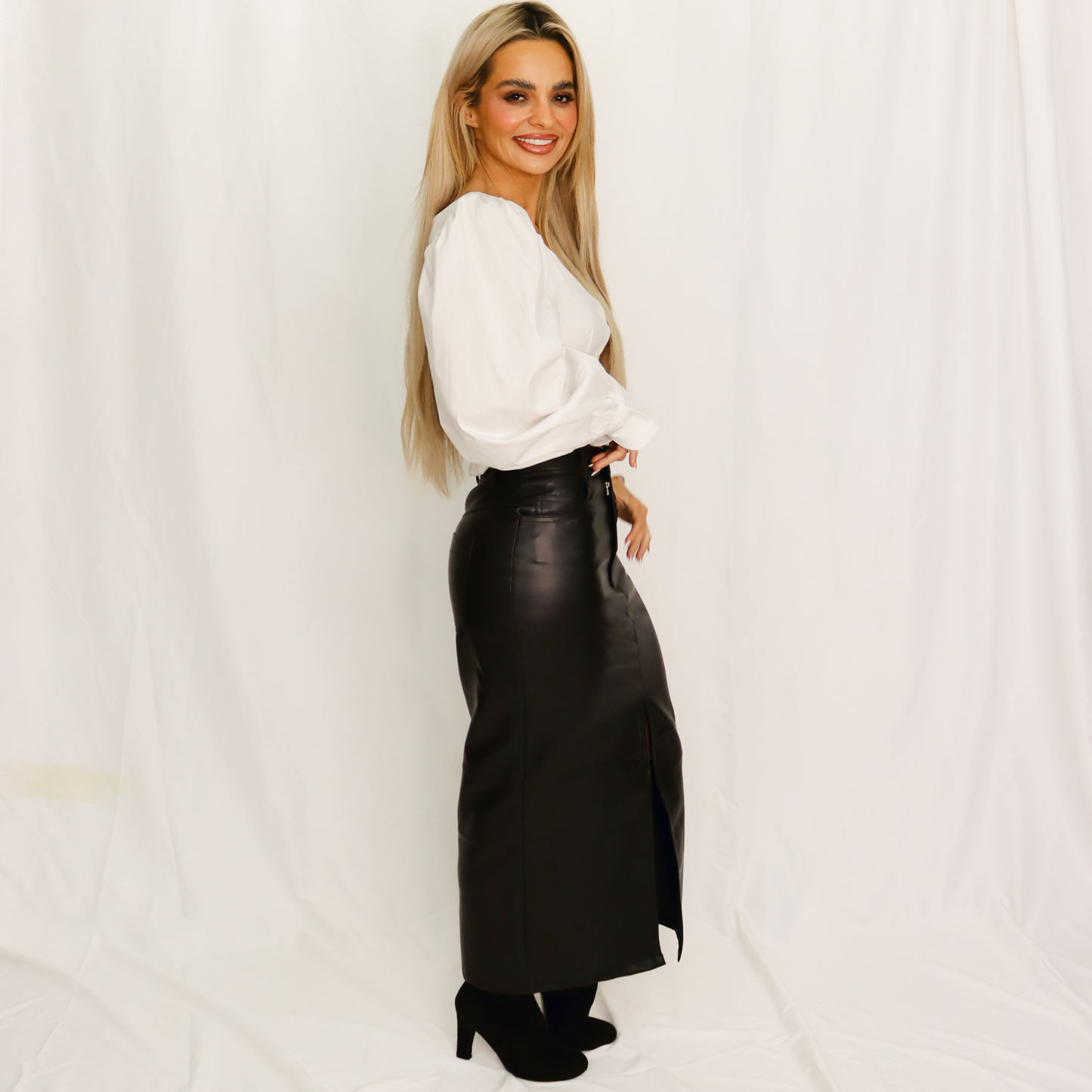 Black Faux Leather Maxi Skirt