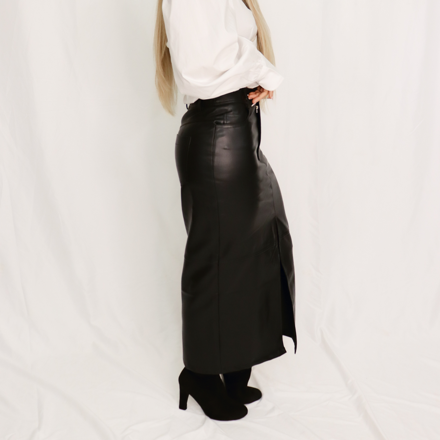 Black Faux Leather Maxi Skirt