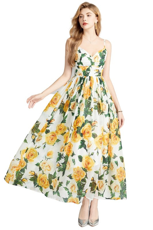 Yellow Floral Long Maxi Dress