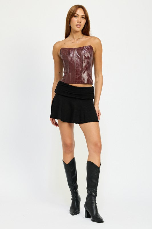 Faux Leather Corset Top With Back Zipper