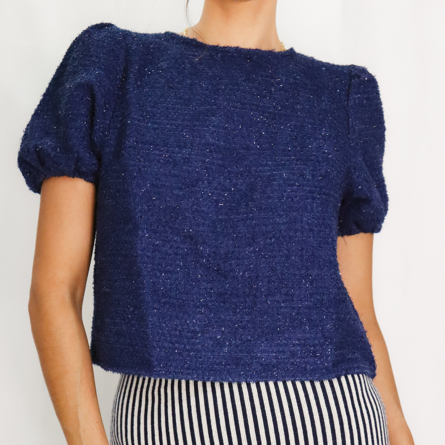 Puff Sleeve Lurex Woven Top