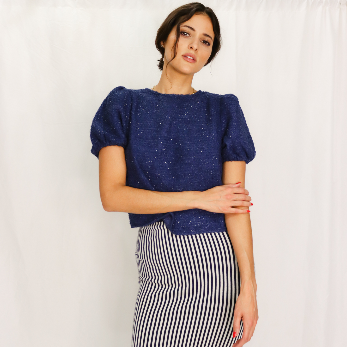 Puff Sleeve Lurex Woven Top