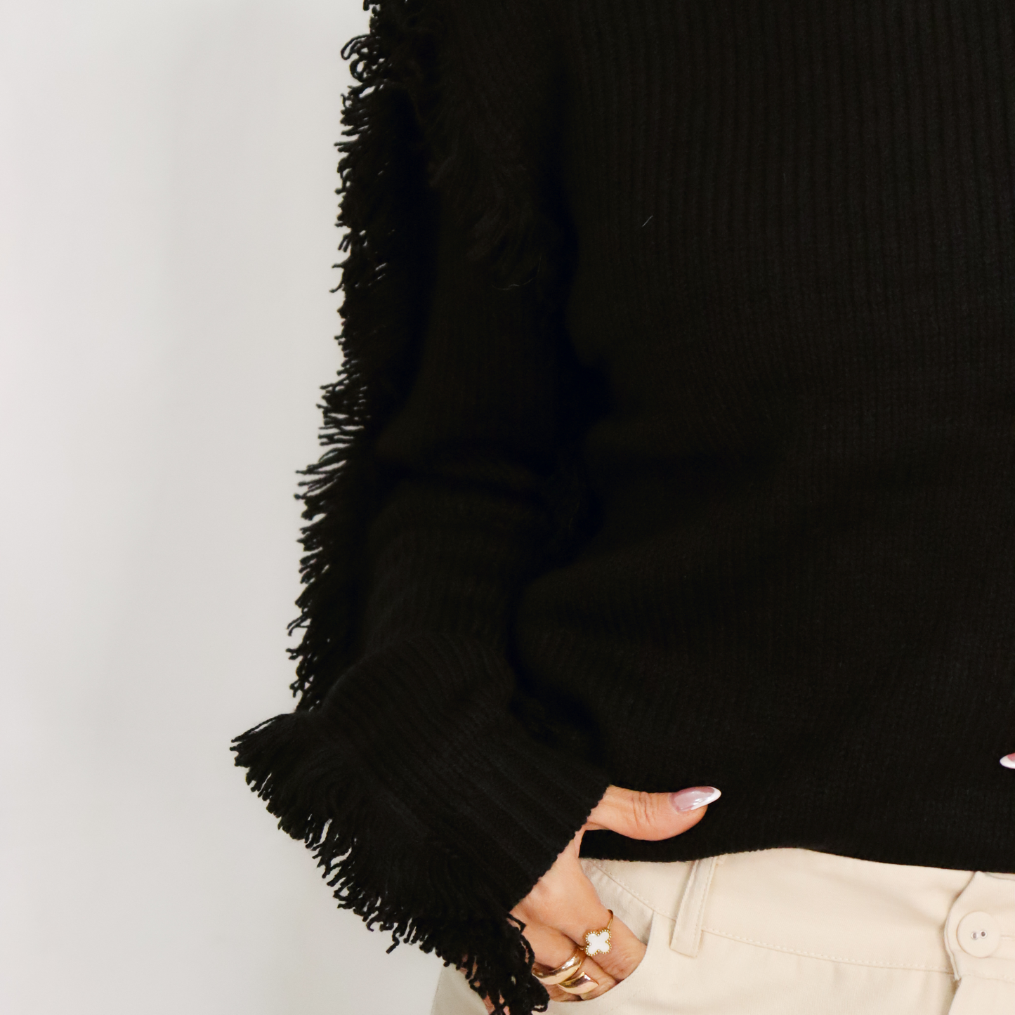 Black Fringe Pullover Sweater