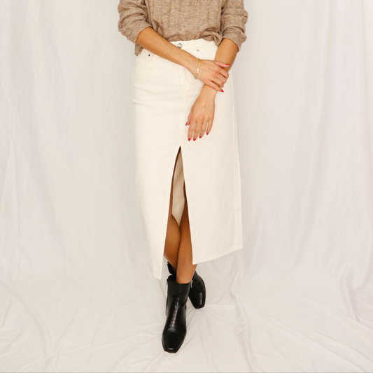 Italian Denim Skirt in Cream