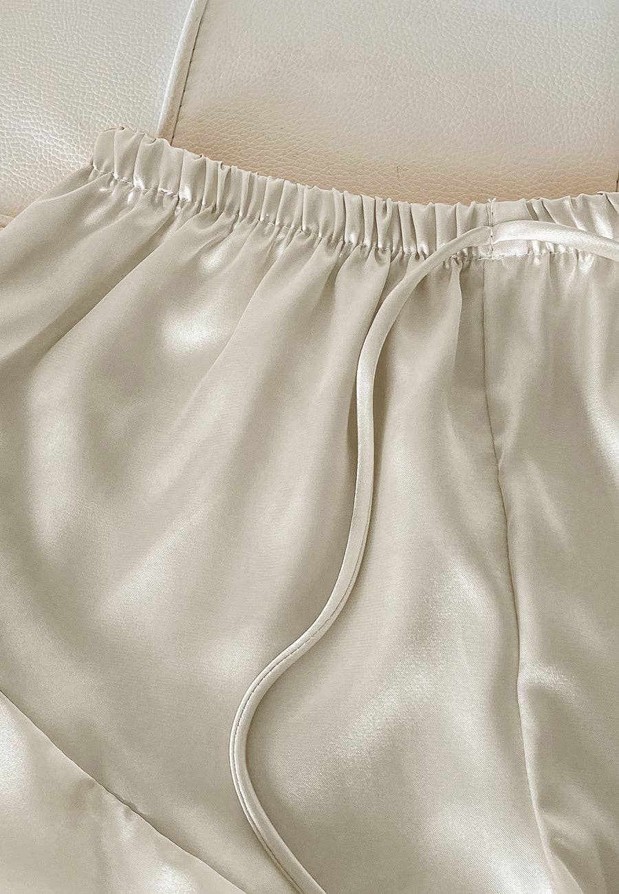 Satin Tank and Ruffle Hem Shorts: Ivory