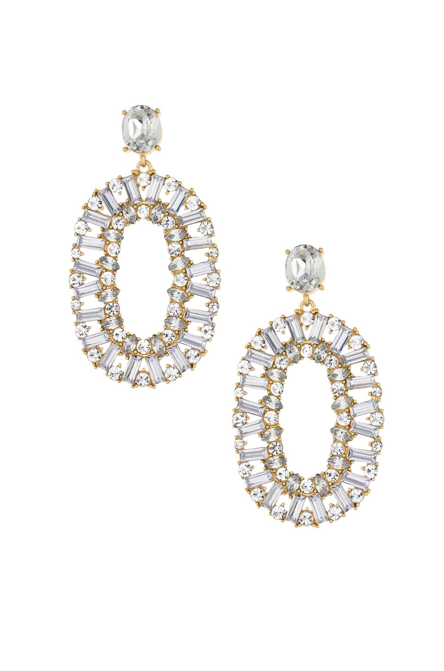 Sparkle Oval 18k Gold Plated Dangle Earrings: Clear Crystals / One Size