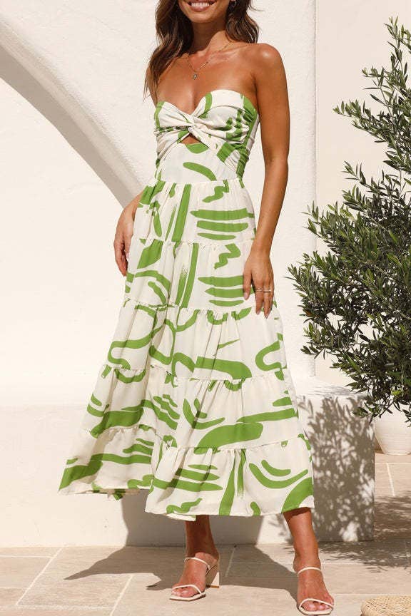 Twist Front Tube Top Swing Maxi Dress