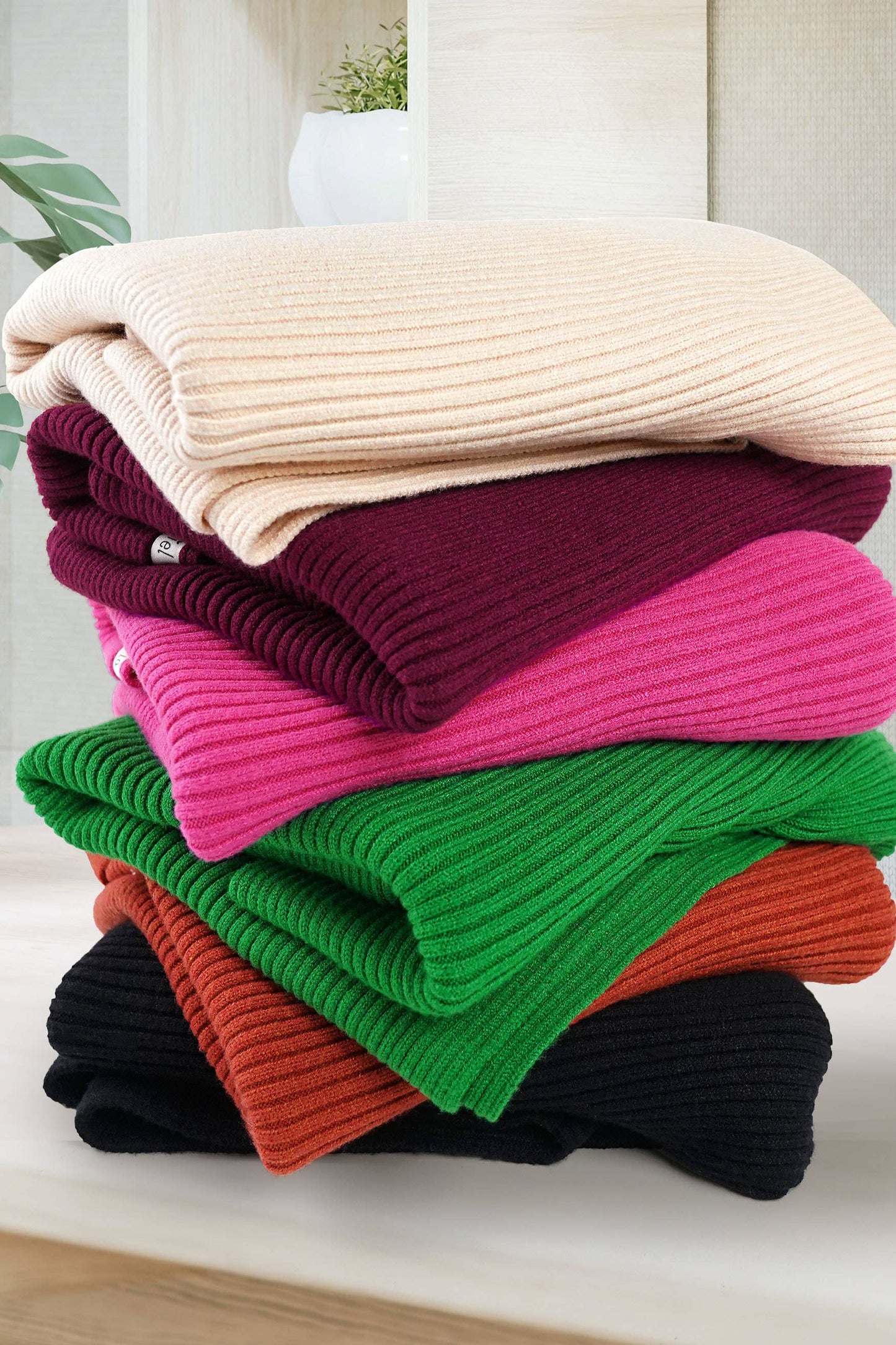 MCS3570-Slouchy Fit Fall Winter Bubble Sleeve Sweater: M / Fuchsia