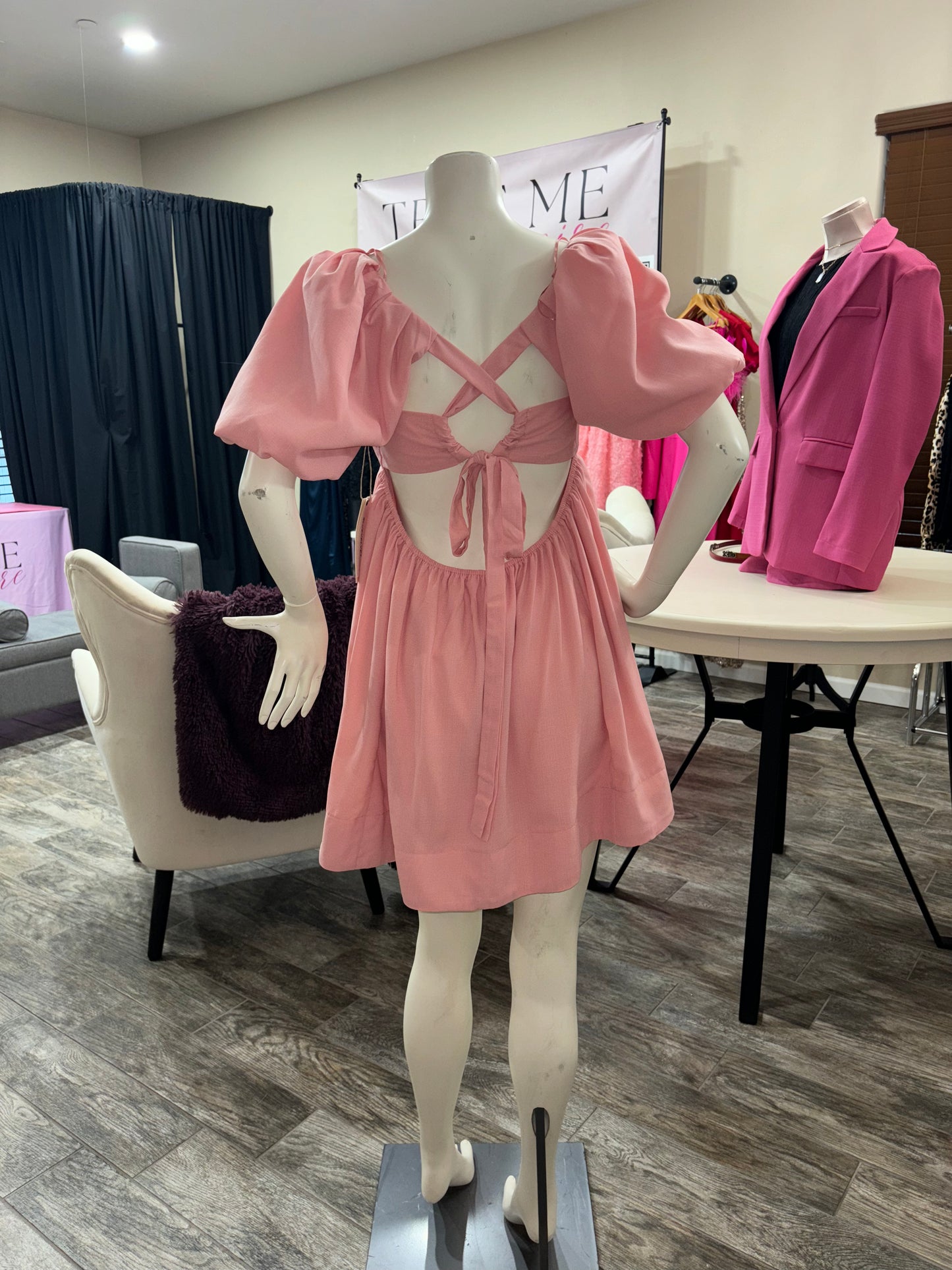 Bubble Sleeve Pink Dress