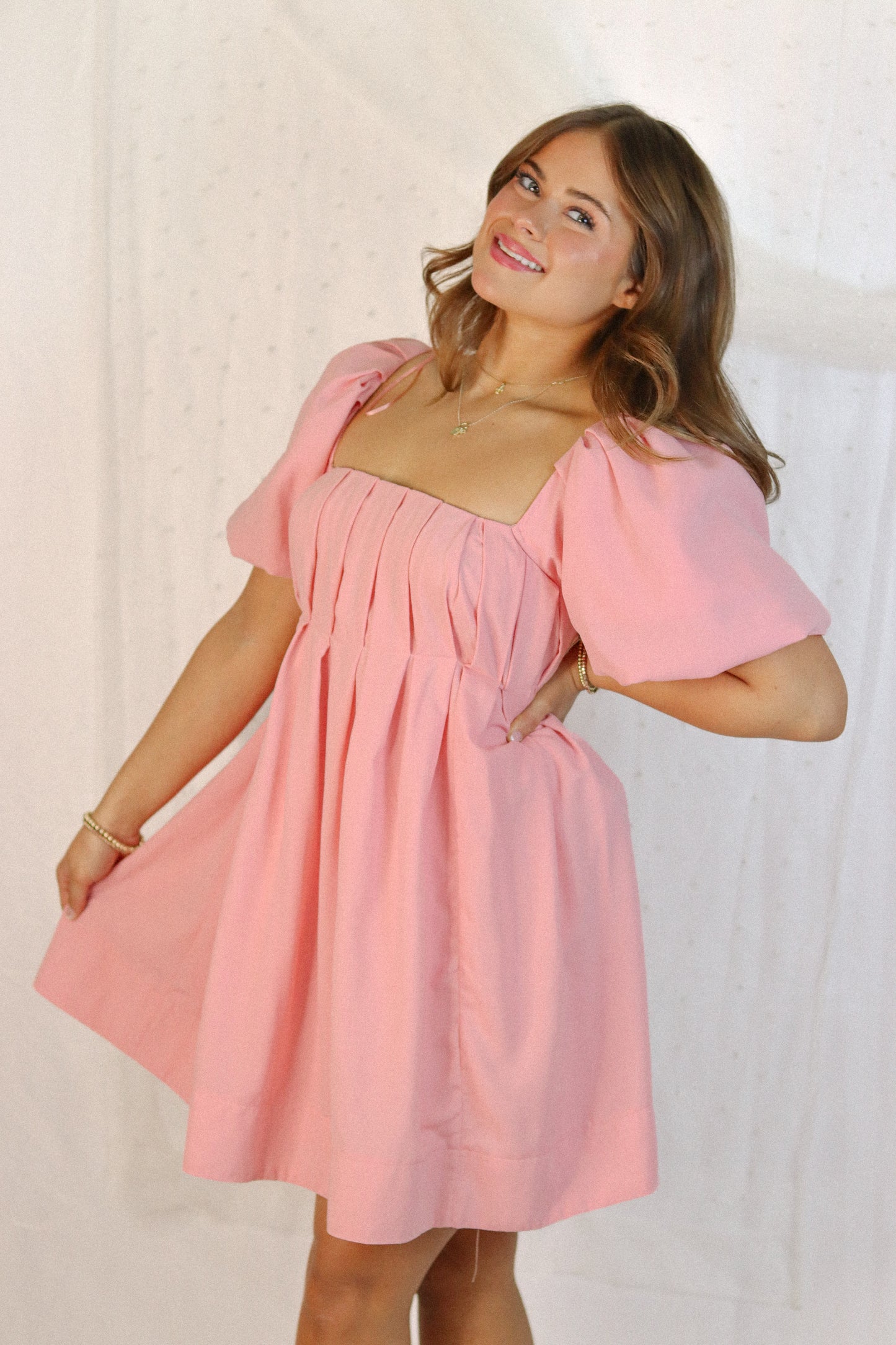 Bubble Sleeve Pink Dress