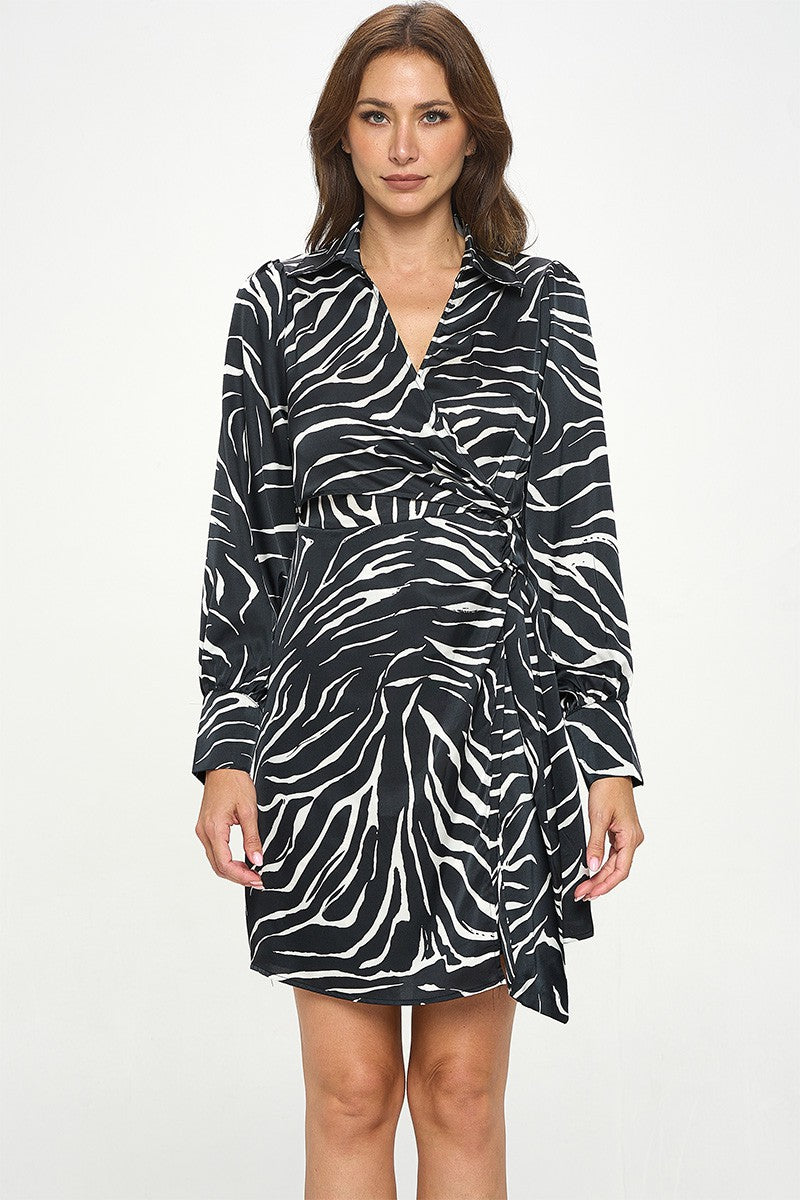 Zebra Striped Print Long Sleeve Dress