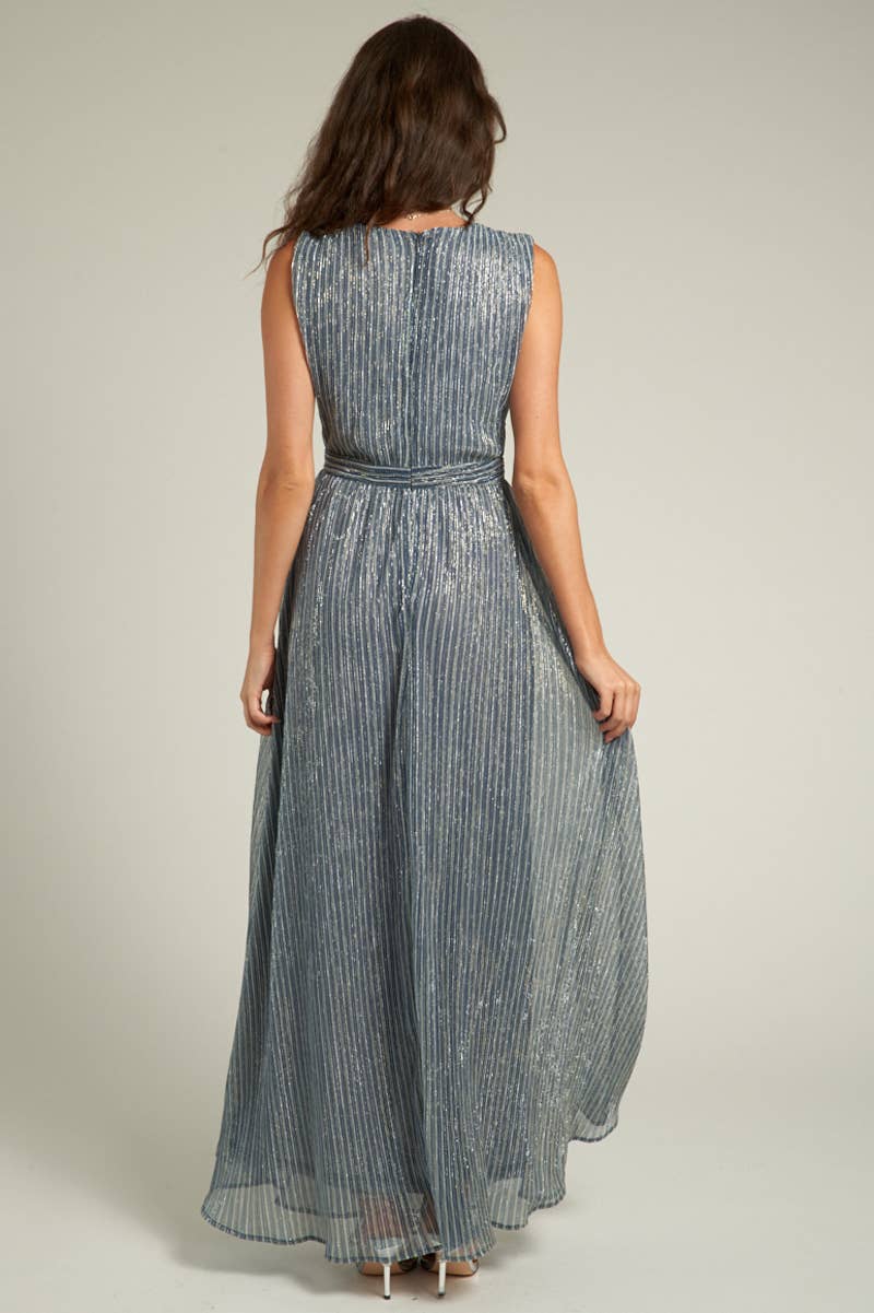 Strappy V-Neck Shimmery Maxi Dress