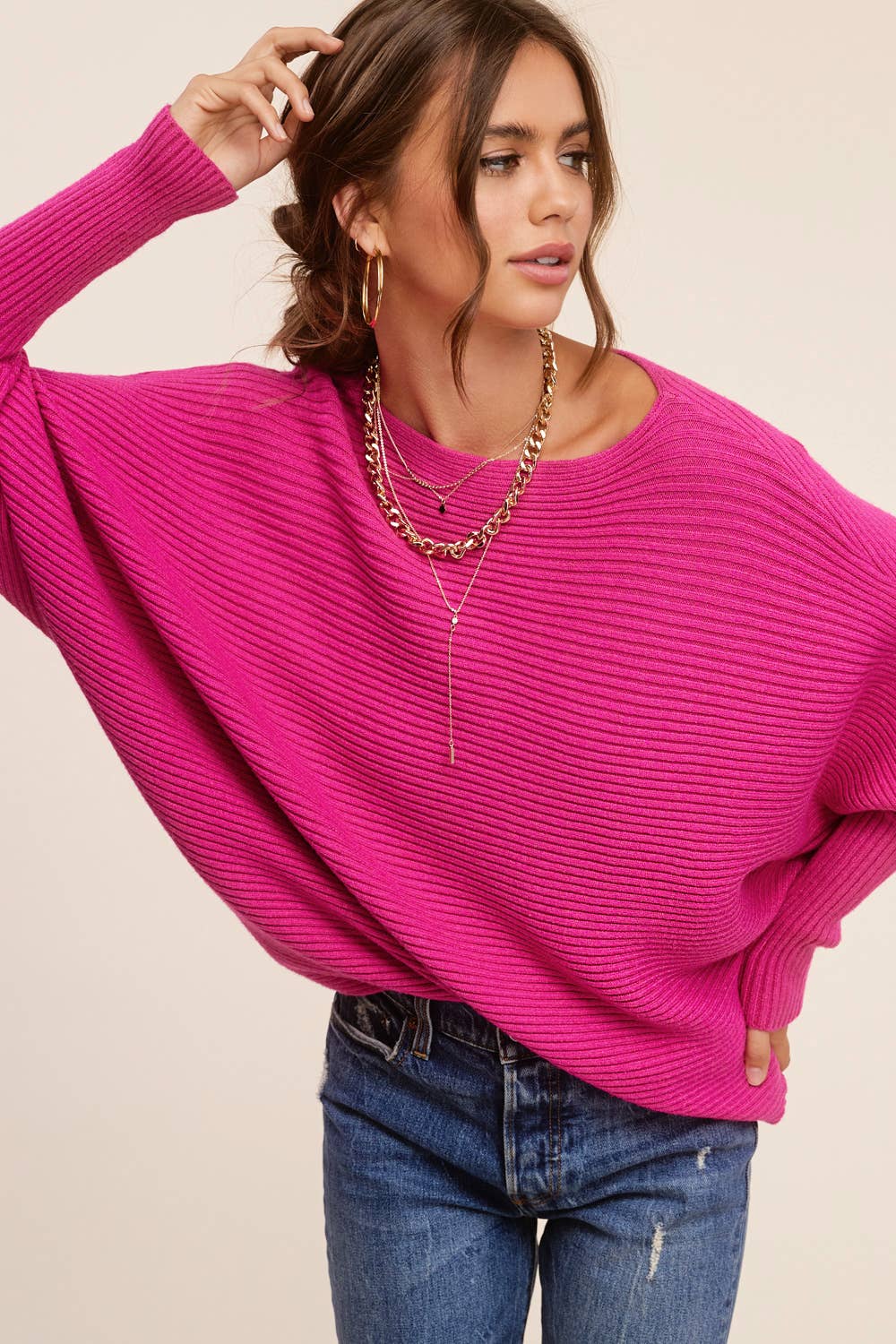 Slouchy Fit Fall Winter Bubble Sleeve Sweater