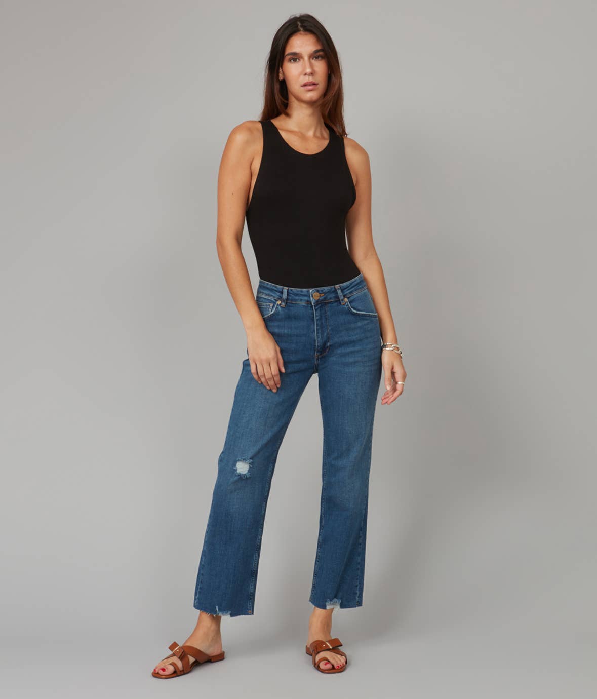 DENVER-DIS High Rise Straight Jeans 28" Inseam Dim Sky