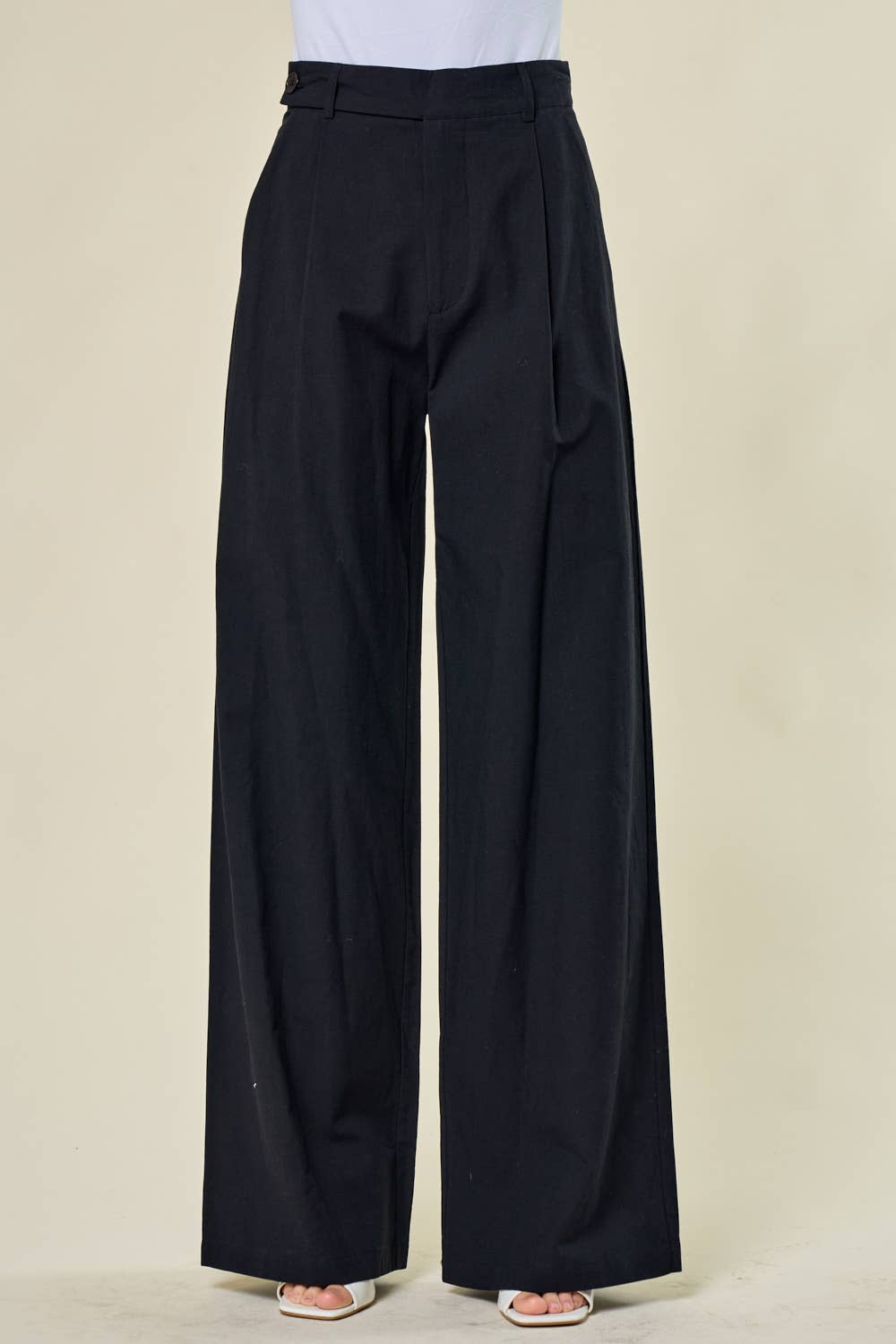 WIDE LEG LINEN TROUSER PANTS - BLACK