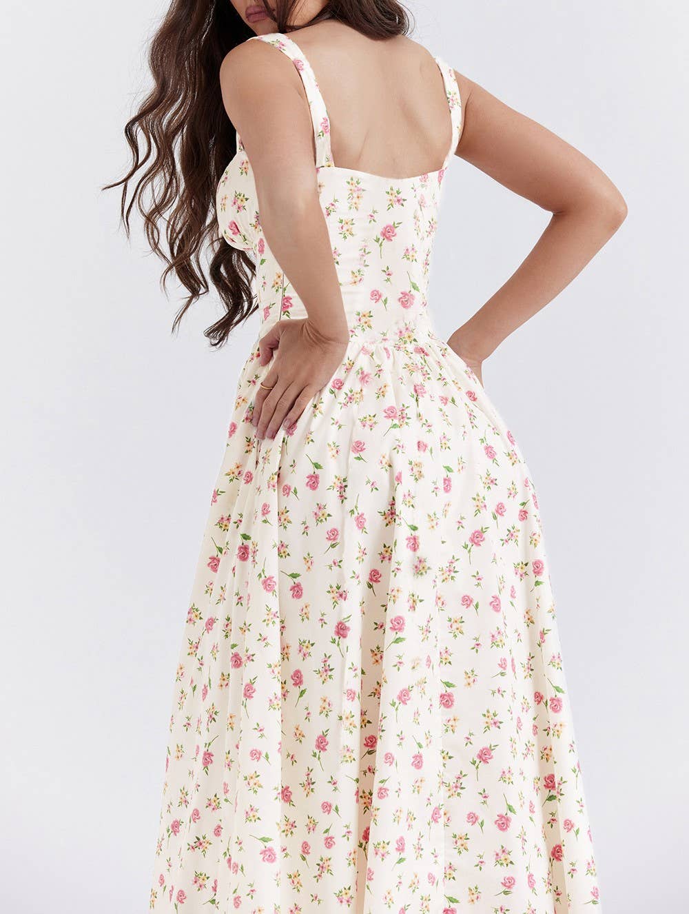 Wide Slip Corset Floral Swing Midi Sun Dress