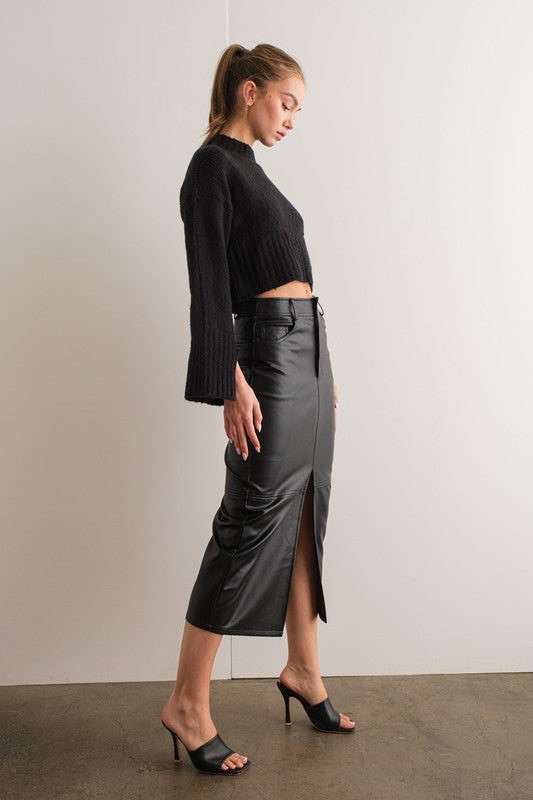 Black Faux Leather Maxi Skirt