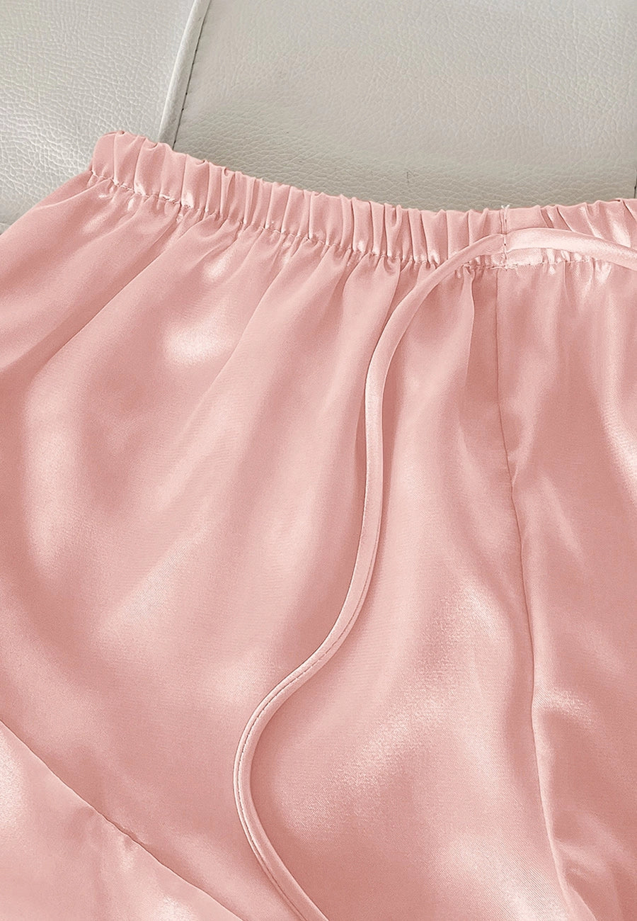 Satin Tank and Ruffle Hem Shorts: Pink