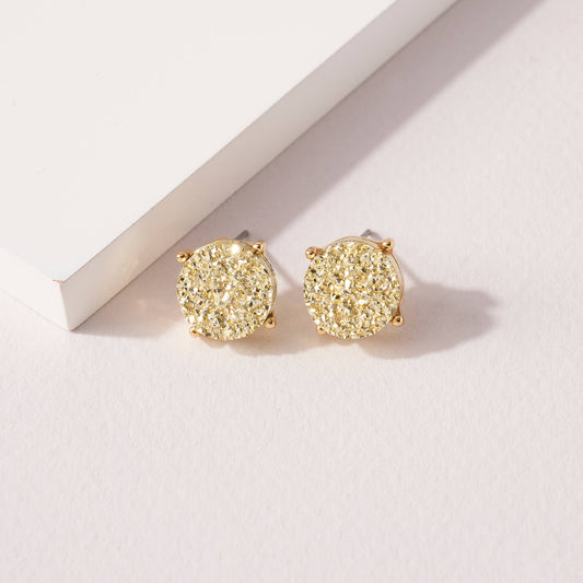 Round Druzy Stone Stud Earrings