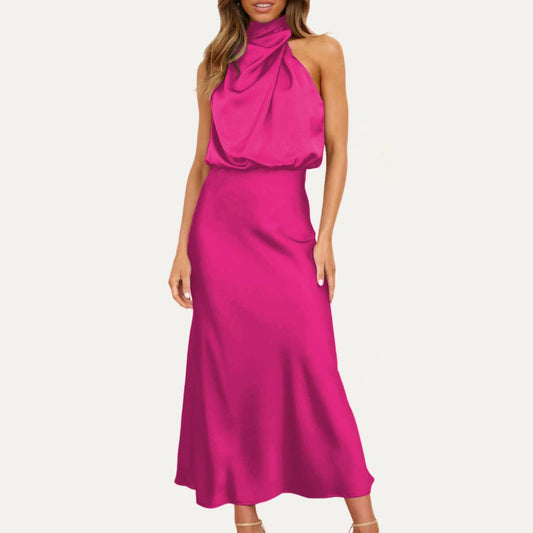 Absolutely Stunning One-Shoulder Halter Formal Midi Dress