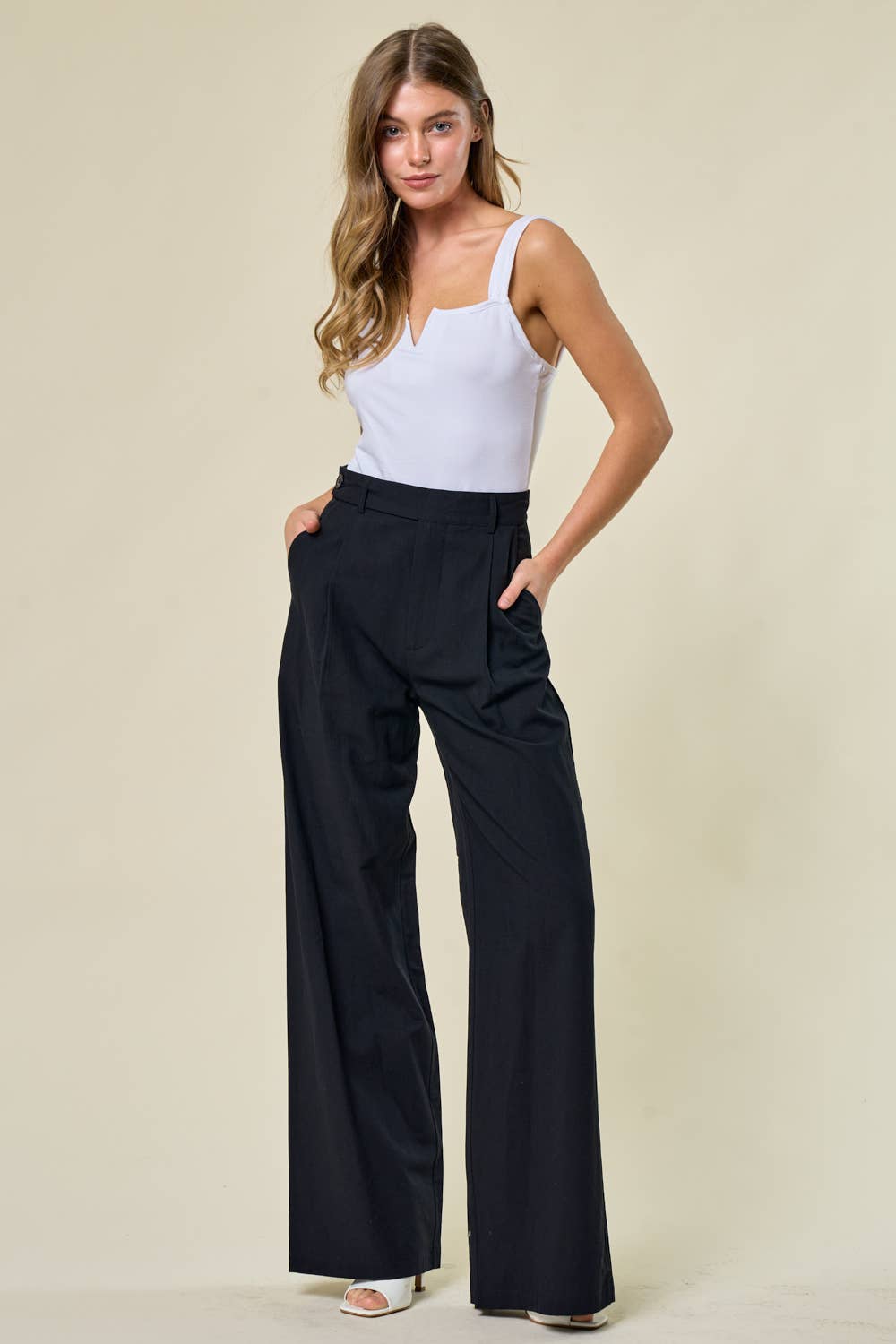 WIDE LEG LINEN TROUSER PANTS - BLACK