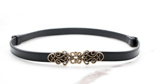 Vintage Leather Skinny Belt: Black