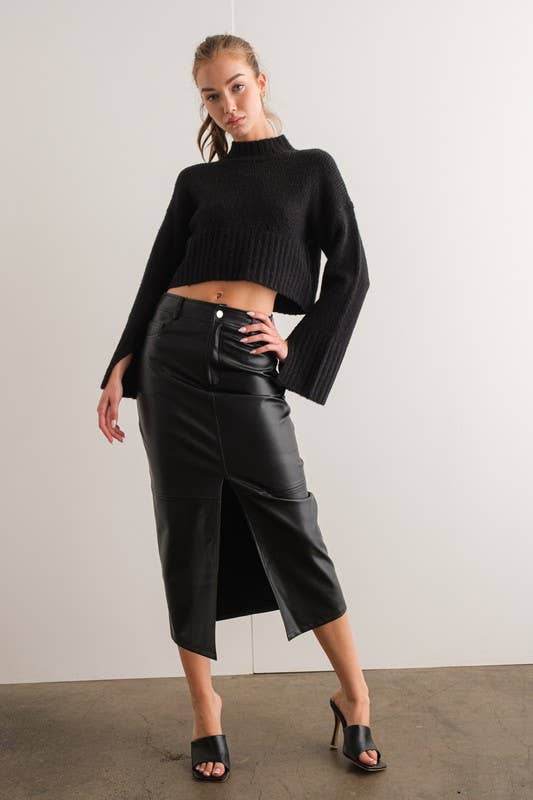 Black Faux Leather Maxi Skirt